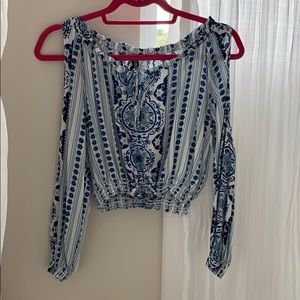 Blue and white cropped blouse